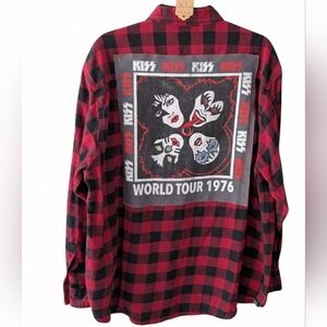 KISS BAND Upcycled Flannel Plaid Shirt Hand Crafted